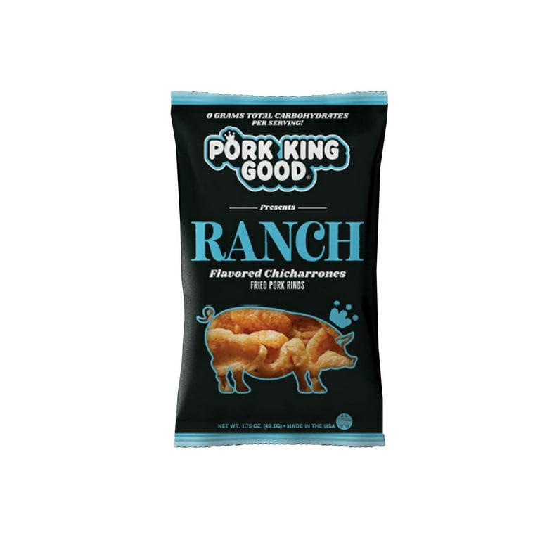 Pork King Good Ranch Pork Rinds (Chicharrones) Keto Friendly Snacks,12-Pack  1.75 oz. Bags