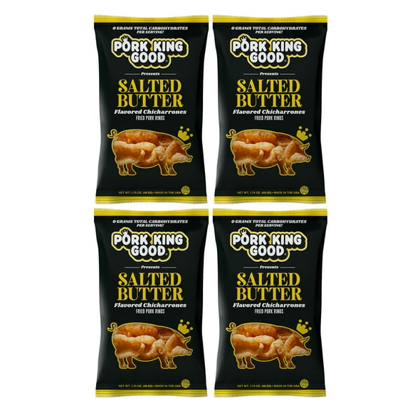 Pork King Good Salted Butter Pork Rinds (Chicharrones) (4 Pack) Keto Friendly Snack