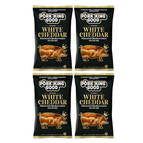 Pork King Good White Cheddar Pork Rinds (Chicharrones) (4 Pack) Keto Friendly Snack