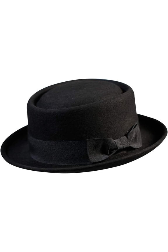 Pork Pie Hat for Men/Women Felt Fedora Boater Porkpie Flat Top Derby Black