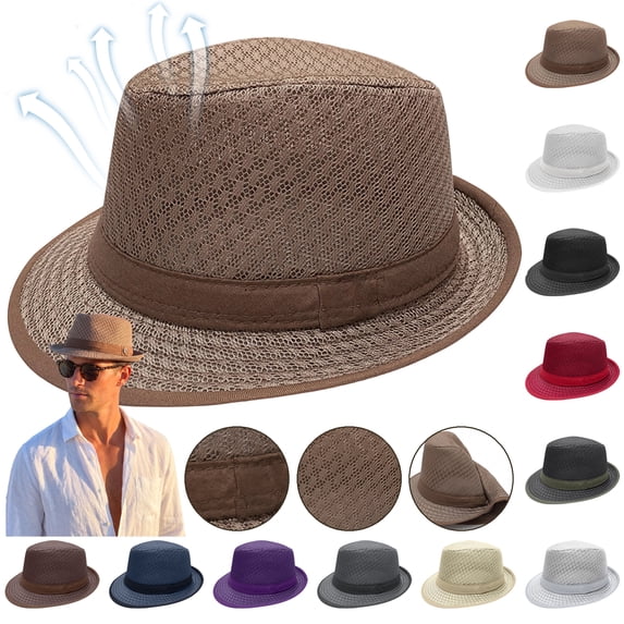 Pork Pie Hats for Men Women Summer Breathable Mesh Pork Pie Hat Lightweight Polyester Short Brim UV Shield Casual Outdoor Cap Costume Party,Green