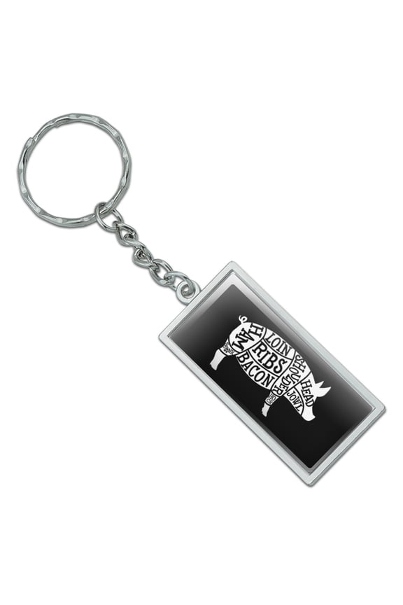 Pork Pig Parts Illustration Bacon Rectangle Chrome Plated Metal Keychain Key Chain