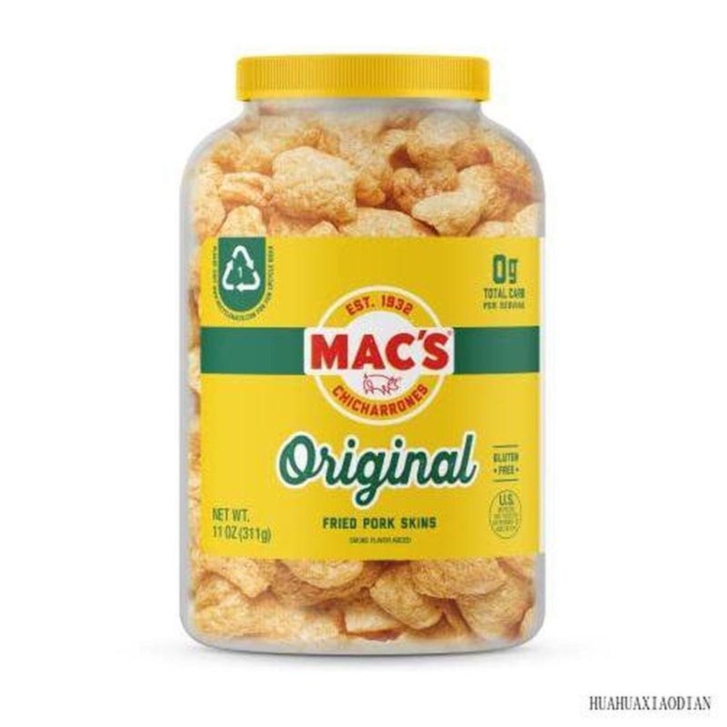 Pork Rinds, Fried Pork Skins, Original, 7.5 Ounce Canister Zero Carbs, Keto Friendly Snack