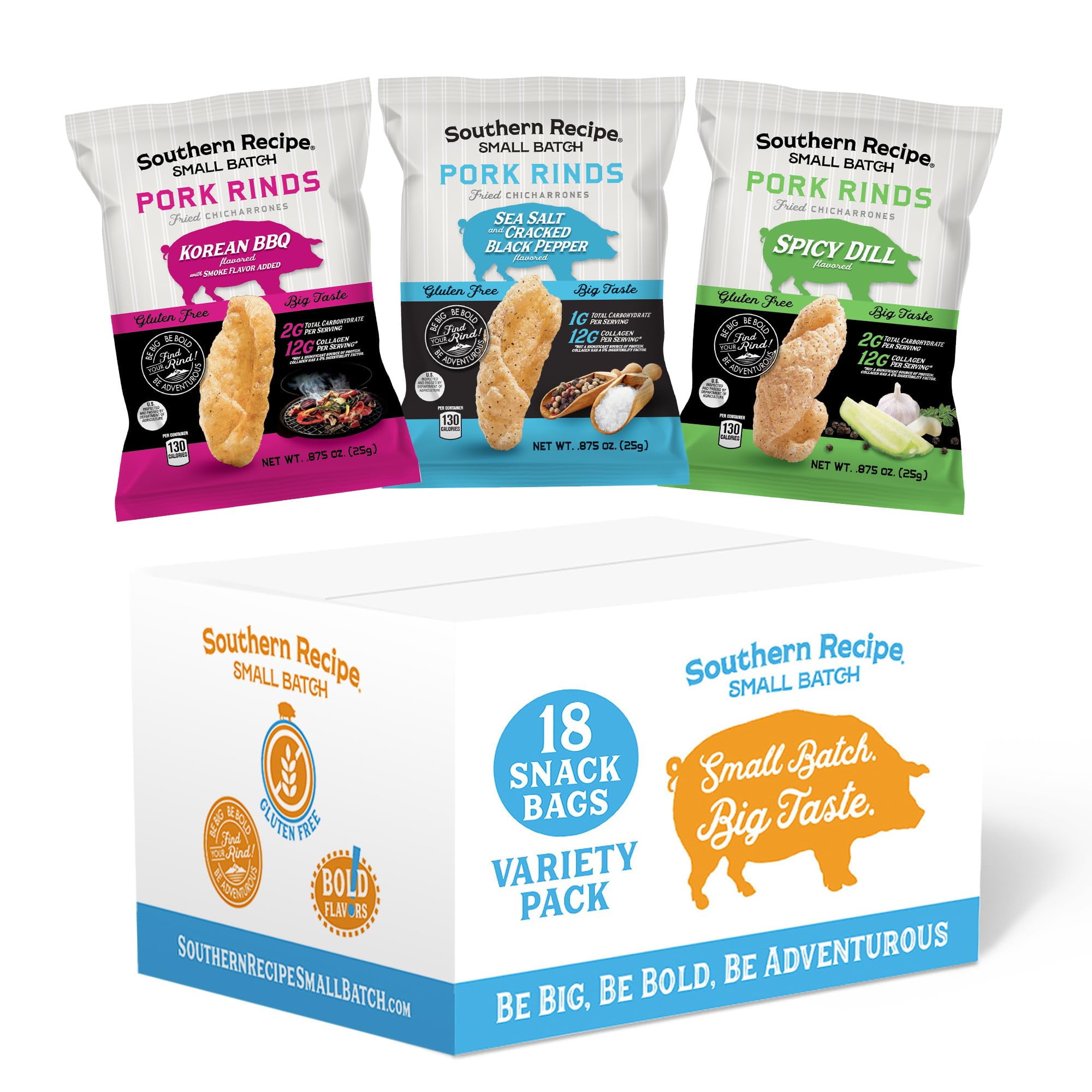 Pork Rinds Variety Pack Stf9 Salt And Pepper Korean Bbq And Spicy Dill