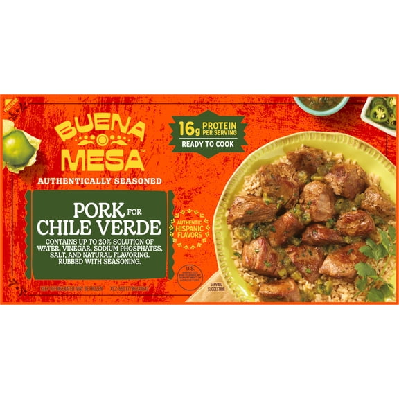 Buena Mesa Pork for Chile Verde, Authentically Seasoned, Fresh,  Ready to Cook, 1.49 - 2.51 lb