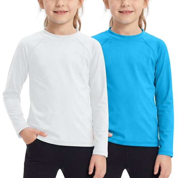 Poroka 2 Pack Girls UPF 50+ Sun Protective Rashguard Swim Shirt Girls Swimming Tee Dry Fit Top for Outdoor Sports