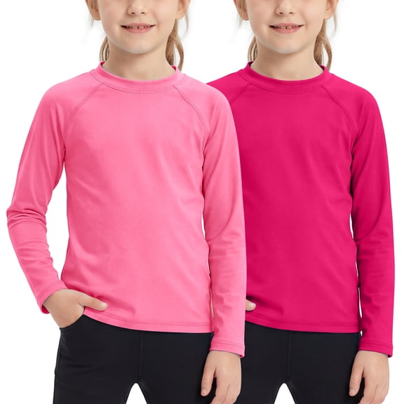 Poroka 2 Pack Girls UPF 50  Sun Protective Rashguard Swim Shirt Girls Swimming Tee Dry Fit Top for Outdoor Sports