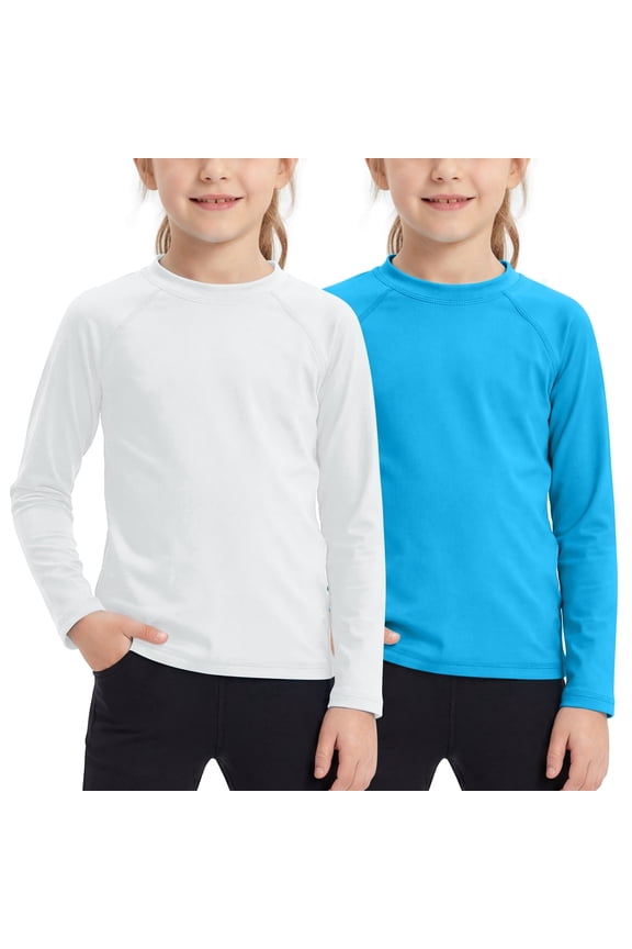 2 Pack Girls UPF 50+ Sun Protective Rashguard Swim Shirt Girls Swimming Tee Dry Fit Top for Outdoor Sports