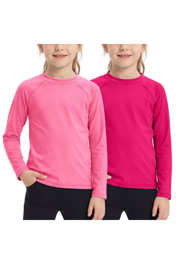 2 Pack Girls UPF 50+ Sun Protective Rashguard Swim Shirt Girls Swimming Tee Dry Fit Top for Outdoor Sports