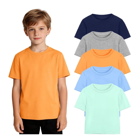 Poroka Boys 5-Pack Cotton T-Shirts Soft Short Sleeve Crew Neck Solid Basic Tees for School, Play, Everyday Wear