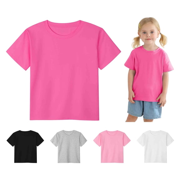 Poroka 5 Pack Toddlers Girls Cotton Short-Sleeve T-Shirt Summer Toddlers Girls Solid T-Shirt with Round Neck