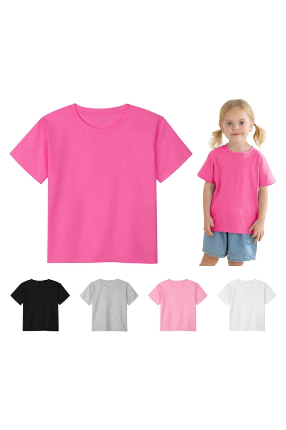5 Pack Toddlers Girls Cotton Short-Sleeve T-Shirt Summer Toddlers Girls Solid T-Shirt with Round Neck