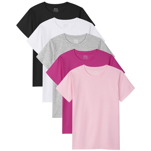 Poroka 5 Pack Toddlers Girls Cotton Short-Sleeve T-Shirt Summer Toddlers Girls Solid T-Shirt with Round Neck