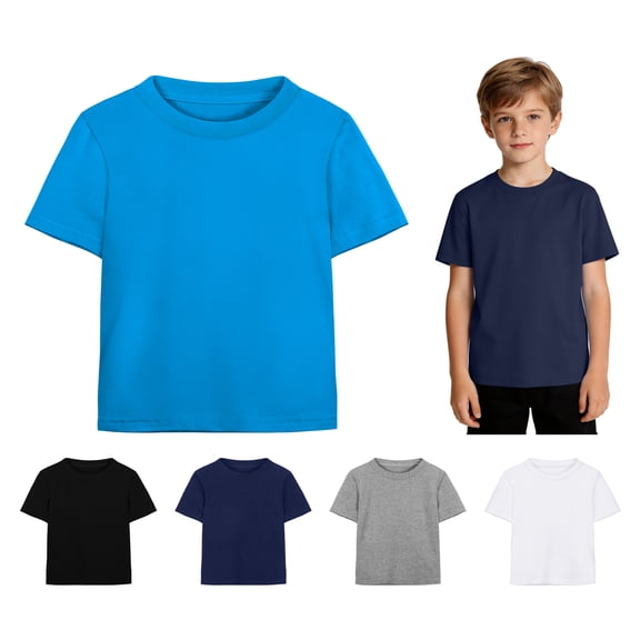 Poroka 5 Packs Children Boys' Cotton Short-Sleeve T-Shirt Solid Crew Neck Tee Short-Sleeve Shirts Cotton Tee Tops for Kids
