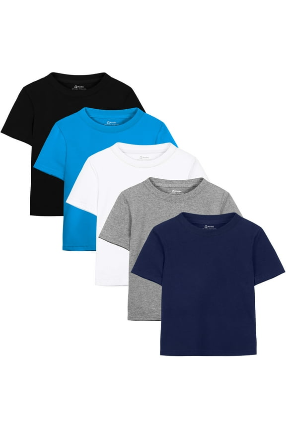 5 Packs Children Boys' Cotton Short-Sleeve T-Shirt Solid Crew Neck Tee Short-Sleeve Shirts Cotton Tee Tops for Kids