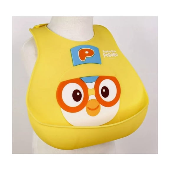 Pororo Premium Peek a Boo Silicone Baby Bib, Adjustable length with wide pocket