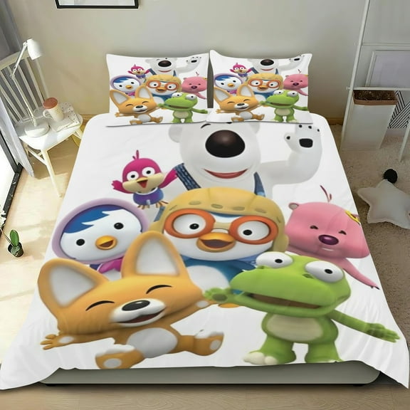 Pororo The Little Penguin Themed Bed Sheet Set Three Piece Set 53x79 Inches Comfortable And Skin Friendly Unique Design Creating A Star Studded Night