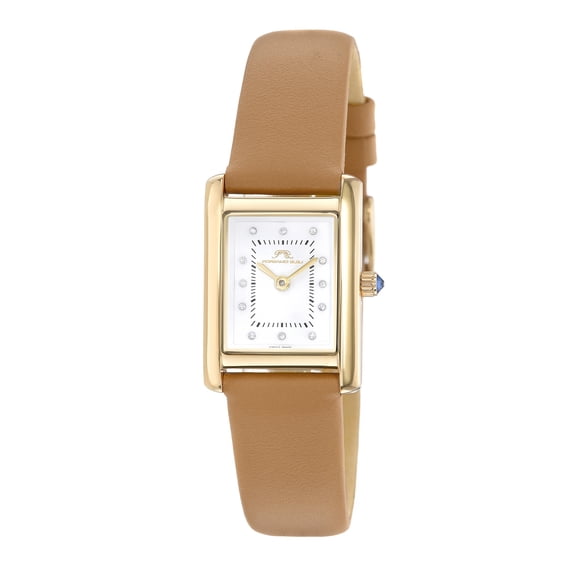 Karolina Satin Covered Genuine Leather Gold & Cognac Women's Diamond Watch 1082CKAL