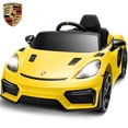 thumbnail image 1 of Porsche 718 12V Powered Ride on Toys, Kids Ride on Cars Sports Car with Remote Control, 4 Wheel Suspension, Bluetooth, Music, LED, Safety Belts, Electric Car for Toddler 3-6 Yr Boy Girl Gifts, Yellow, 1 of 9