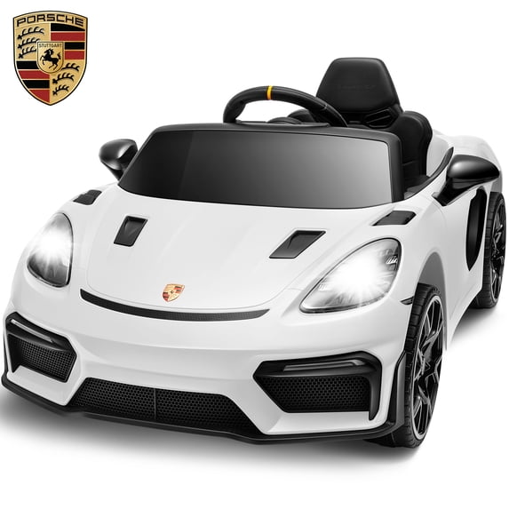 iYofe Porsche 718 Ride On Car for Kids, 12V Electric Car with Remote Control,Battery Powered Ride On Car for Toddlers Ages 3–6 Boys Girls Gift, 4 Wheel Suspension, Bluetooth, Music, LED Lights, White