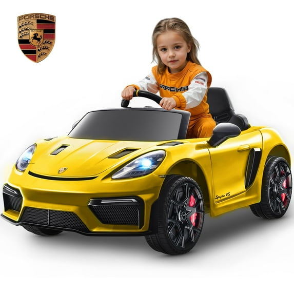 Porsche 718 Kids Ride On Toy, Electric Car for Toddlers with Remote Control, 4 Wheel Suspension, Bluetooth, Music, LED, Safety Belts, Kids Sports Ride on Car for Toddler 3-6 Yrs Boys Girls Gifts