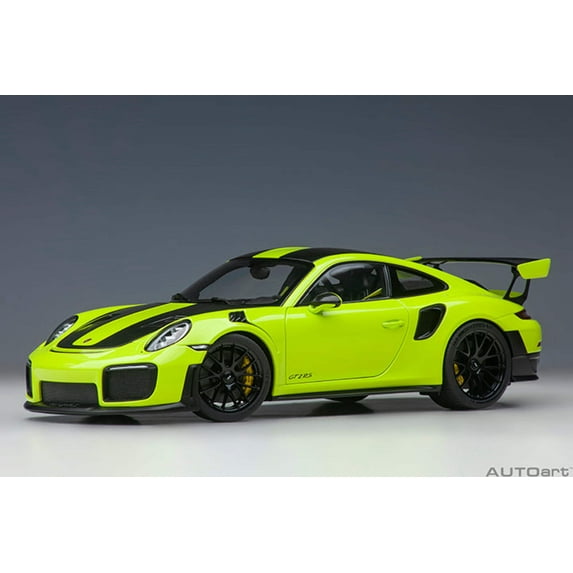 Porsche 911 (991.2) GT2 RS Weissach Package Acid Green with Carbon Stripes 1/18 Model Car by Autoart