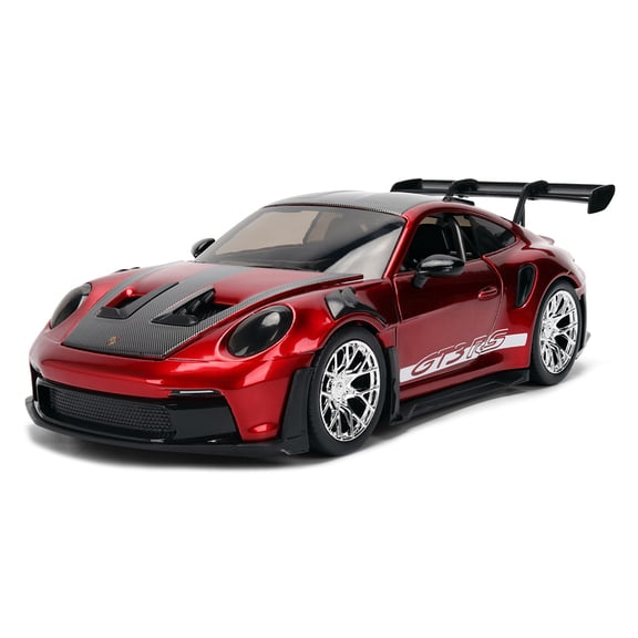 Porsche 911 (992) GT3 RS Red Chrome with Carbon Top and Hood Stripes "Hyper-Spec" Series 1/24 Diecast Model Car by Jada