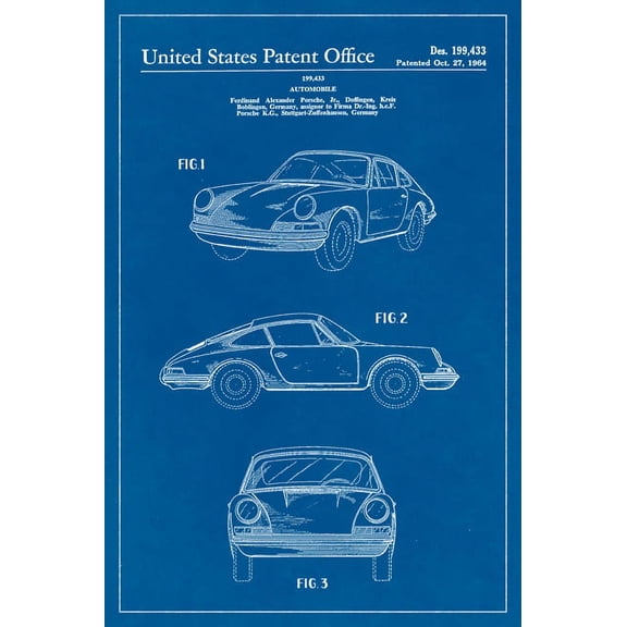 Porsche 911 Carrera Blueprint Art Poster