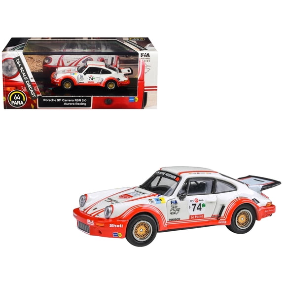 Porsche 911 Carrera RSR 3.0 #74 "Aurora Racing" White with Red Stripes 1/64 Diecast Model Car by Paragon