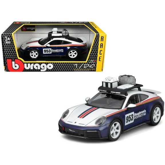 Porsche 911 Dakar #953 "Roughroads Porsche" Blue & White w/Stripes & Roof Rack "Race" Series 1/24 Die Cast Model Car by Bburago