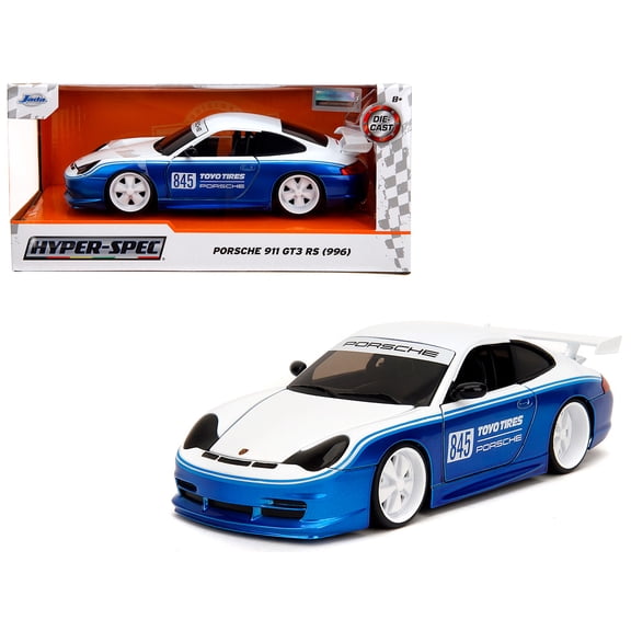 Porsche 911 GT3 RS (996) #845 White and Blue Metallic "Toyo Tires" "Hyper-Spec" Series 1/24 Diecast Model Car by Jada