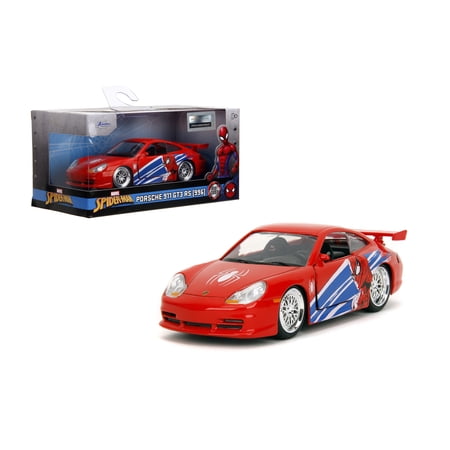 Jada Hollywood Rides Spider-Man Porsche 911 GT3 RS 1:32 – Die-Cast Vehicle – High-Quality Paint, Opening Doors, Marvel Theme – Red/Blue Design for Kids & Collectors