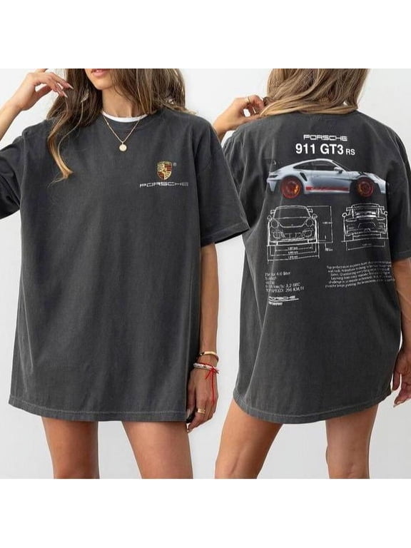 Porsche 911 GT3 RS Aesthetic, Double-Sided Porsche 911 GT3 RS Unisex Comfort Tee T Shirt, Color: Black, Size: S
