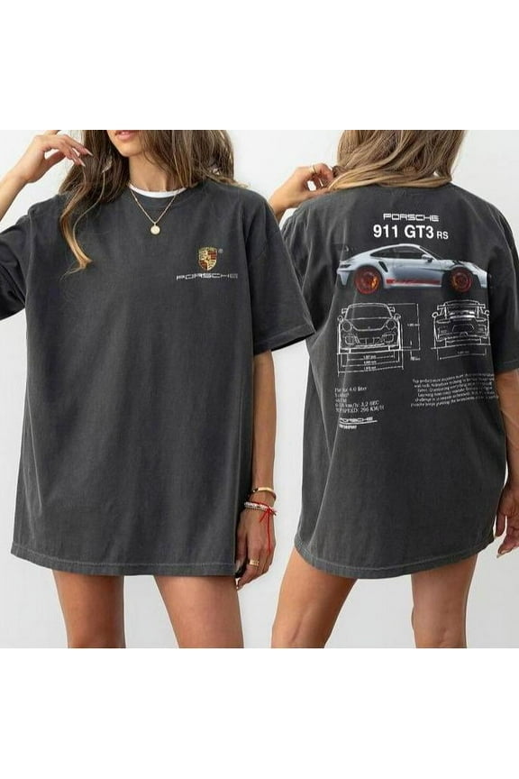 Porsche 911 GT3 RS Aesthetic, Double-Sided Porsche 911 GT3 RS Unisex Comfort Tee T Shirt, Color: Black, Size: S