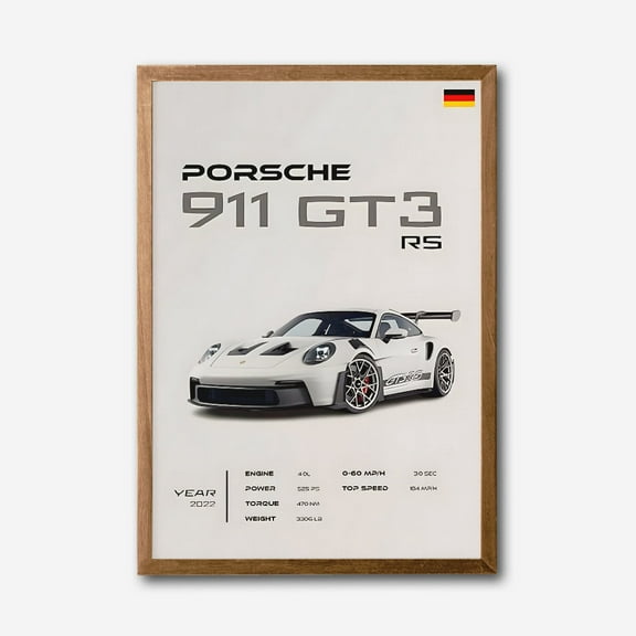 Porsche 911 GT3 RS Canvas Wall Art, Modern Supercar Artwork, Luxury Sports Car Poster, Automotive Decor for Home or Office, Black Frame, Gift for Car Enthusiasts