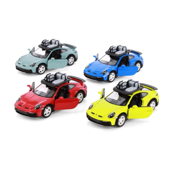 Porsche 911 Rallye w/Roof Rack 4-Pack, ASSTD - Kinsmart 5481D - 1/36 Scale Diecast Model Cars