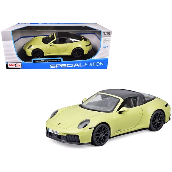 Porsche 911 Targa 4 GTS (992.2) Yellow with Black Top "Special Edition" Series 1/18 Diecast Model Car by Maisto
