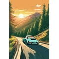 thumbnail image 1 of Porsche Driving Down A Mountain Road Illustration I - 12" x 18" Art Print Wall Decor, 1 of 1
