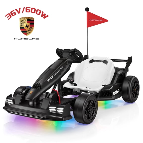 Porsche 36V Drift Go Kart Ride on Toy W/ 600W Motor, Ages 6-12, 8.7 MPH, Adjustable Seat & Racing Pedal, Black