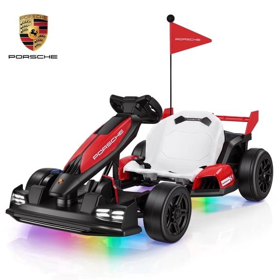 Licensed Porsche 36V Electric Go Kart for Kids, 600W Motor Powered Ride on Toys Drift Racing Kart for Ages 6-12, Adjustable Seat,LED Lights, 2 Speed Mode, Red