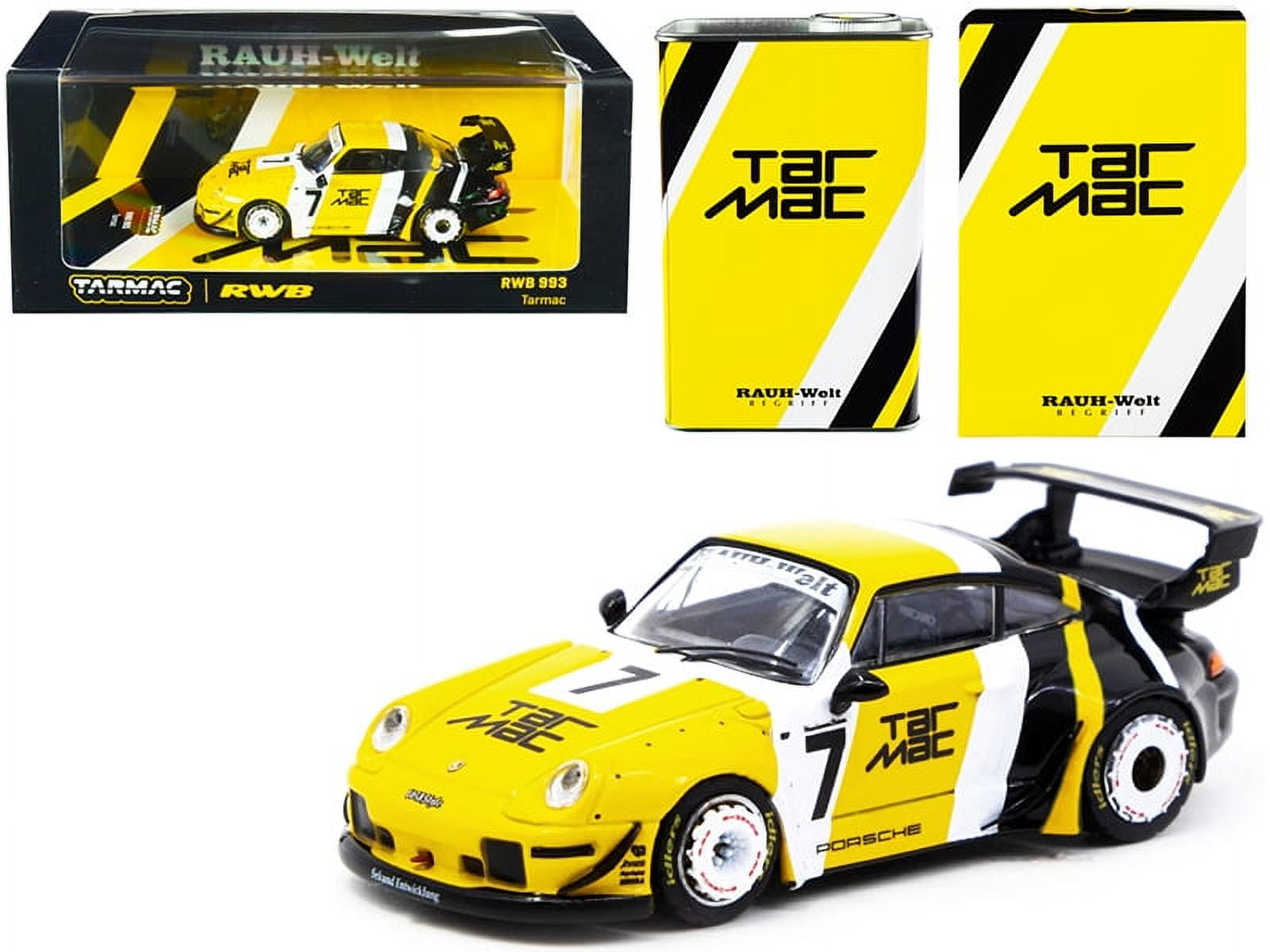 Porsche RWB 993 #7 Tarmac Yellow and Black with METAL OIL CAN
