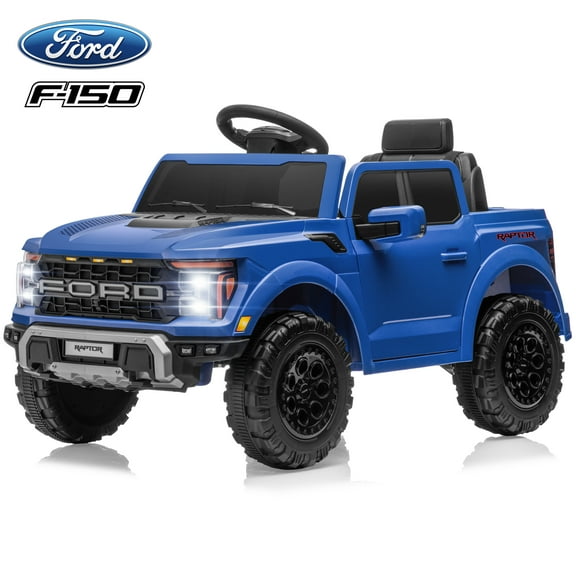 Ford Ride on Toys, 12V Ford F150 Raptor Battery Powered Ride on Cars with Remote Control, Electric Car for Kids Boys Girls 3-5 w/Bluetooth/LED Lights, Safety Belt, 4 Wheelers, Blue