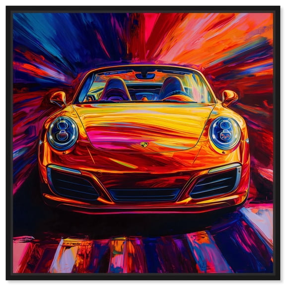 Porsche in Rainbow Canvas Graffiti Art by Art Remedy, Black Frame, 12" x 12"