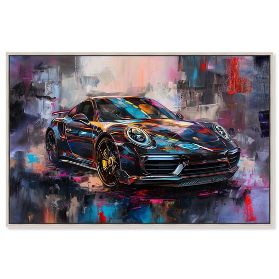 Porscheâ€™s Vibrant Canvas Lux Car Paintings by Art Remedy, Silver Frame, 36" x 24"