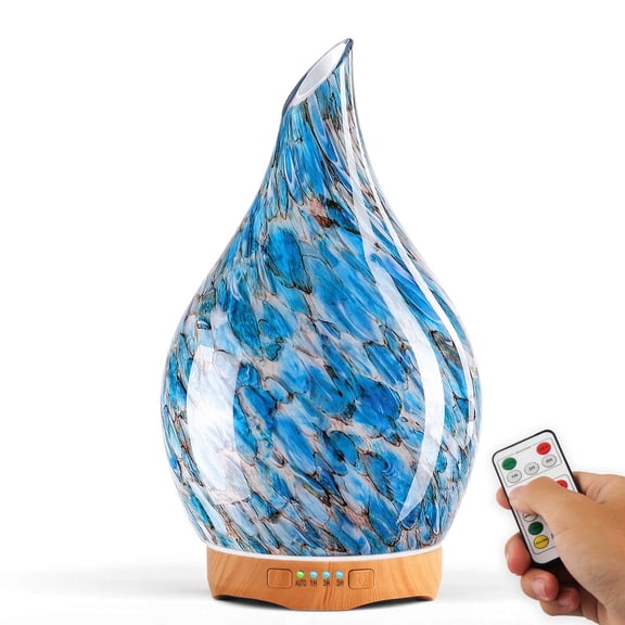 Porseme 280ml Essential Oil Diffuser Glass, Color Changing Aroma Air Diffusers with Remote Control 7 Running Hours Waterless Auto-Off (Light Blue)