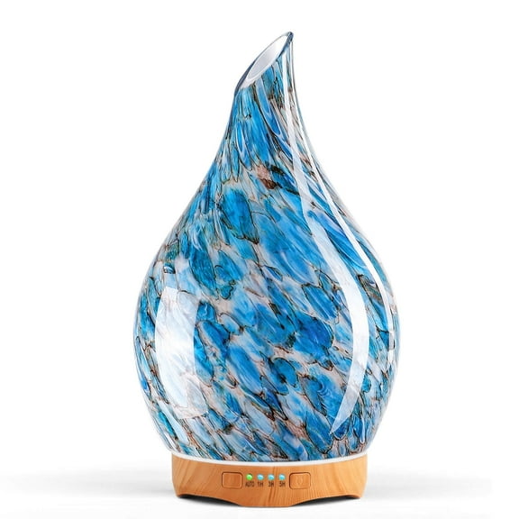 Porseme 280ml Light Blue Glass Essential Oil Diffuser,Aromatherapy Ultrasonic Cool Mist Humidifier,Air Diffusers for Sleeping, Yoga, Office Working