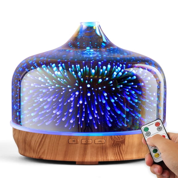 Porseme 500ml 3D Silver Essential Oil Diffuser with Remote Control,Waterless Auto-Off Air Diffusers for Large Room