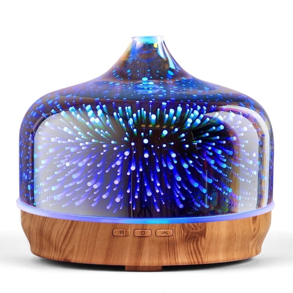 Porseme 500ml Essential Oil Diffuser 3D Silver Glass Aromatherapy Ultrasonic Humidifier Waterless- Auto off with Timer Setting