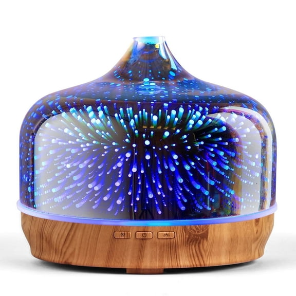 Porseme 500ml Essential Oil Diffuser 3D Silver Glass Aromatherapy Ultrasonic Humidifier Waterless- Auto off with Timer Setting