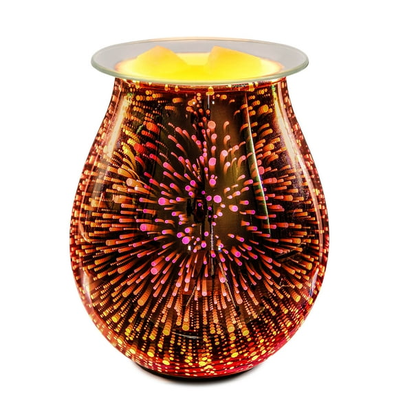 Porseme Rose Gold Electric Wax Warmer 3D Glass Firework Effect Candle Wax Melter Fragrance Oil Warmer with Dimmer Option Scented Wax Burner for Home Office Bedroom Living Room Gifts&Decor